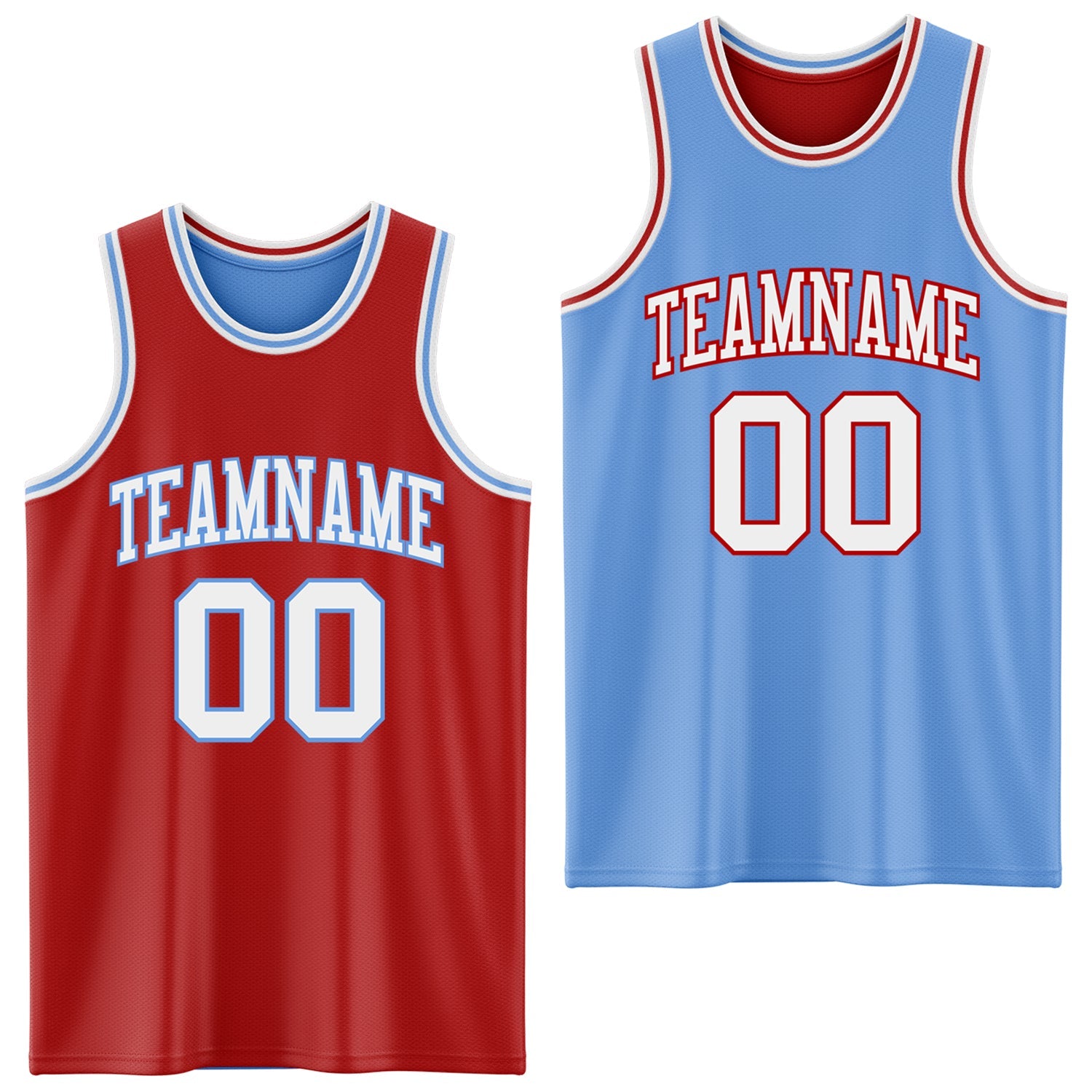 Custom Red White-Light Blue Reversible Double Side Sublimation Basketball Suit Jersey - Sky-Custom