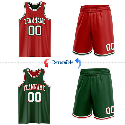Custom Red White-Green Reversible Double Side Sublimation Basketball Suit Jersey - Sky-Custom