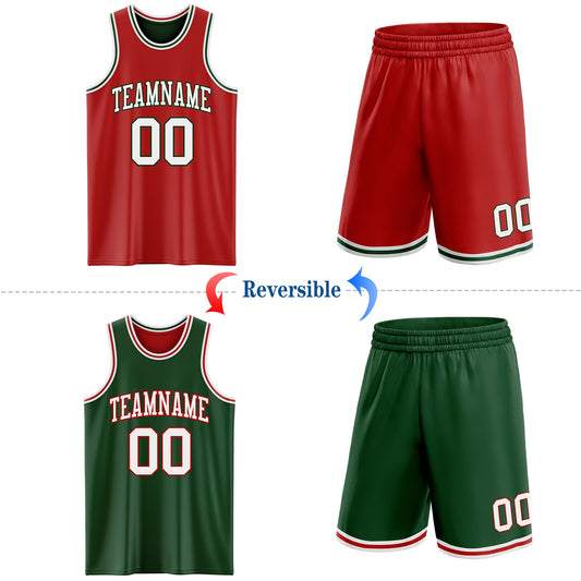 Custom Red White-Green Reversible Double Side Sublimation Basketball Suit Jersey - Sky-Custom