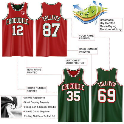 Custom Red White-Green Reversible Double Side Sublimation Basketball Suit Jersey - Sky-Custom