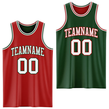 Custom Red White-Green Reversible Double Side Sublimation Basketball Suit Jersey - Sky-Custom