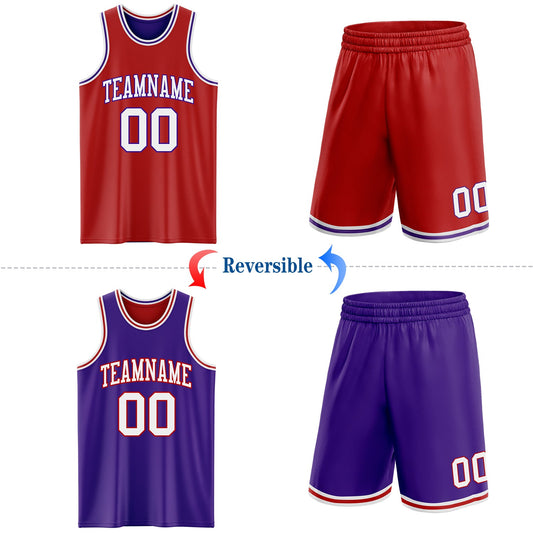Custom Red White-Purple Reversible Double Side Sublimation Basketball Suit Jersey - Sky-Custom