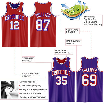 Custom Red White-Purple Reversible Double Side Sublimation Basketball Suit Jersey - Sky-Custom