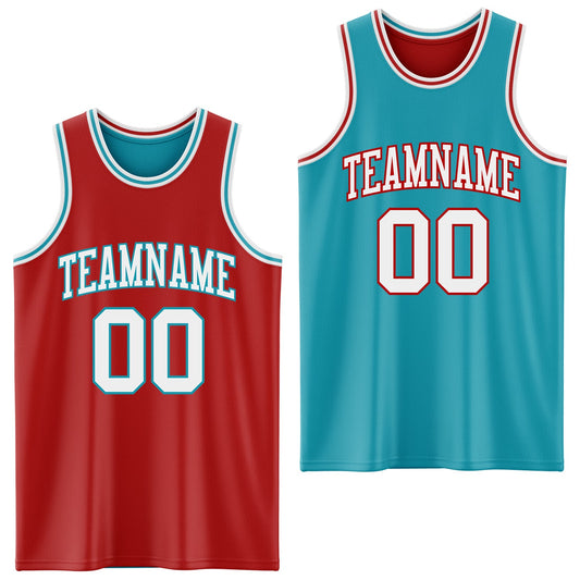 Custom Red White-Teal Reversible Double Side Sublimation Basketball Suit Jersey - Sky-Custom
