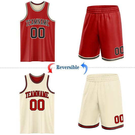 Custom Red Black-Cream Reversible Double Side Sublimation Basketball Suit Jersey - Sky-Custom
