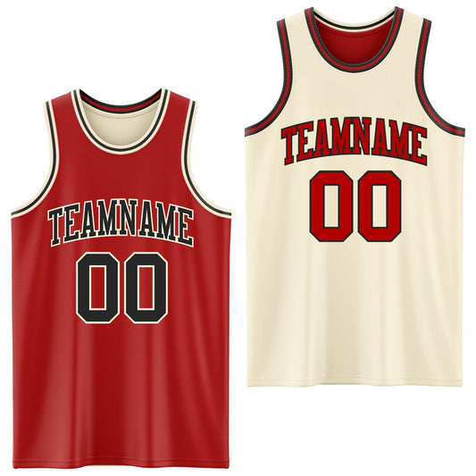 Custom Red Black-Cream Reversible Double Side Sublimation Basketball Suit Jersey - Sky-Custom