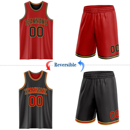 Custom Red Black-Old Gold Reversible Double Side Sublimation Basketball Suit Jersey - Sky-Custom