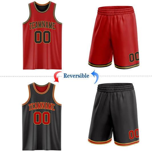 Custom Red Black-Old Gold Reversible Double Side Sublimation Basketball Suit Jersey - Sky-Custom