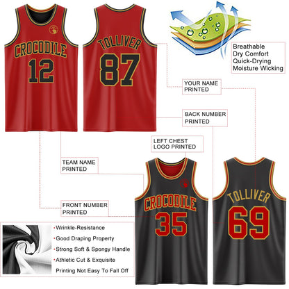 Custom Red Black-Old Gold Reversible Double Side Sublimation Basketball Suit Jersey - Sky-Custom