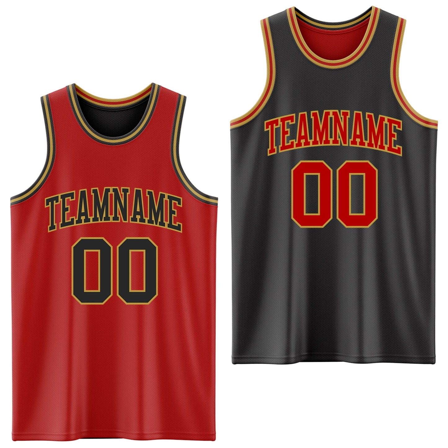 Custom Red Black-Old Gold Reversible Double Side Sublimation Basketball Suit Jersey - Sky-Custom