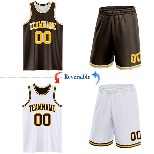 Custom Brown Gold-White Reversible Double Side Sublimation Basketball Suit Jersey - Sky-Custom