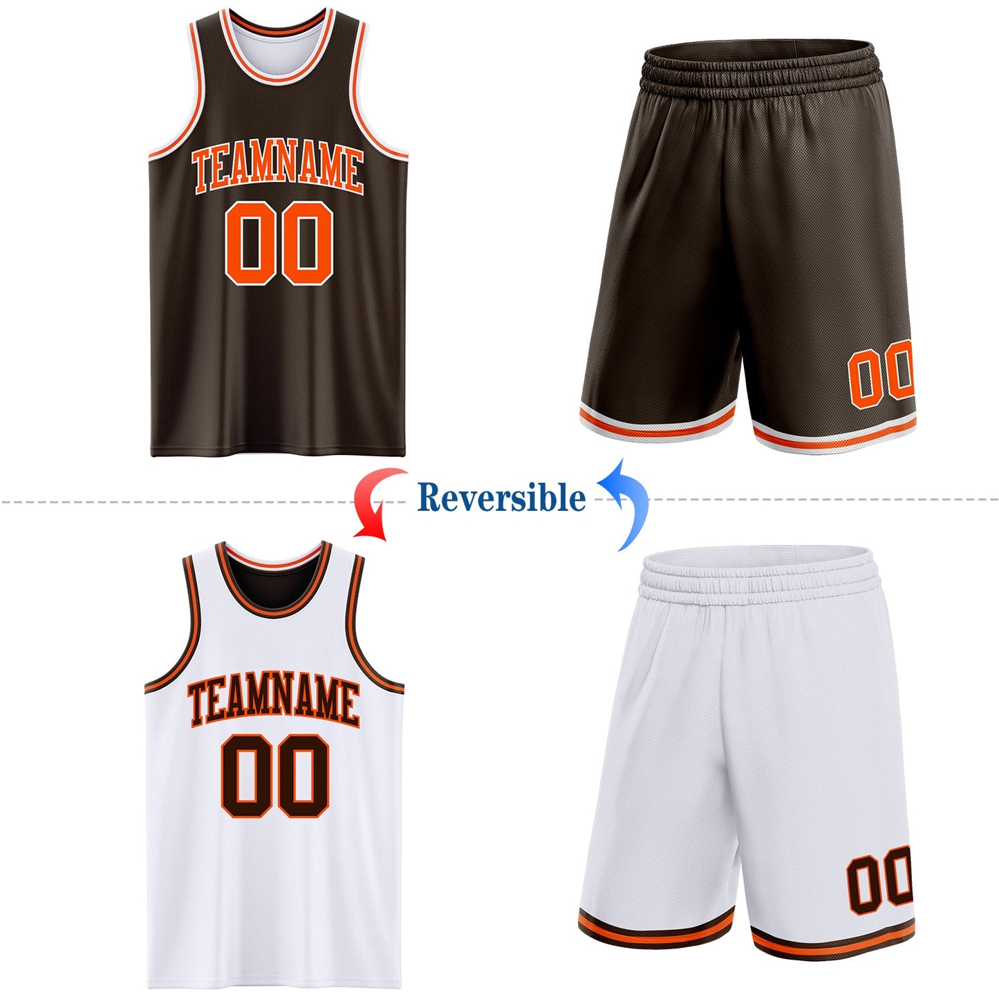 Custom Brown Orange-White Reversible Double Side Sublimation Basketball Suit Jersey - Sky-Custom