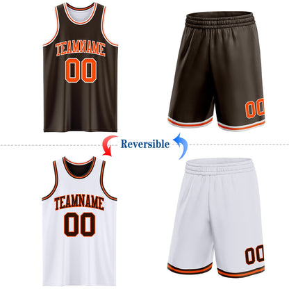 Custom Brown Orange-White Reversible Double Side Sublimation Basketball Suit Jersey - Sky-Custom