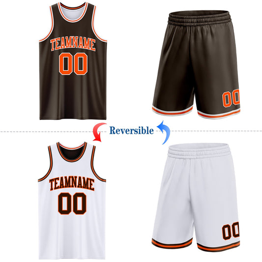 Custom Brown Orange-White Reversible Double Side Sublimation Basketball Suit Jersey - Sky-Custom