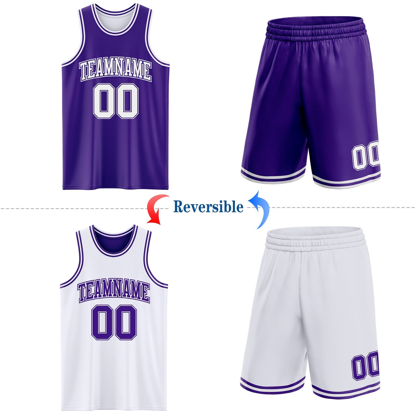 Custom Purple White Reversible Double Side Sublimation Basketball Suit Jersey - Sky-Custom