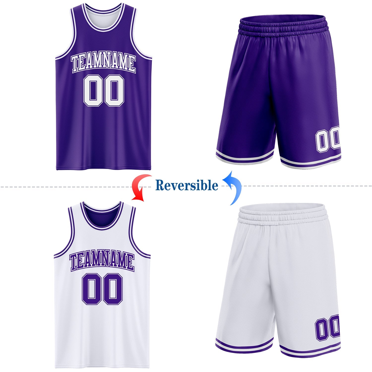 Custom Purple White Reversible Double Side Sublimation Basketball Suit Jersey - Sky-Custom