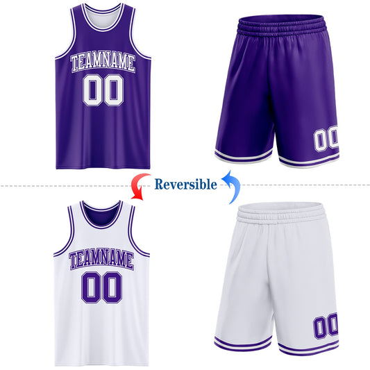 Custom Purple White Reversible Double Side Sublimation Basketball Suit Jersey - Sky-Custom
