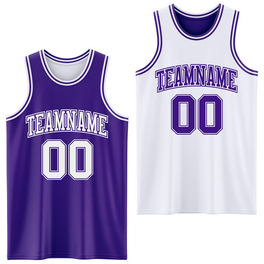 Custom Purple White Reversible Double Side Sublimation Basketball Suit Jersey - Sky-Custom