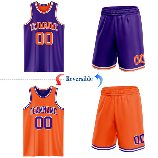 Custom Purple Orange-White Reversible Double Side Sublimation Basketball Suit Jersey - Sky-Custom