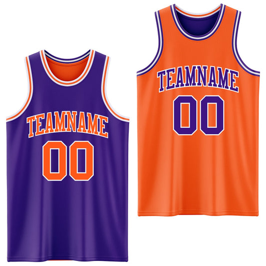 Custom Purple Orange-White Reversible Double Side Sublimation Basketball Suit Jersey - Sky-Custom