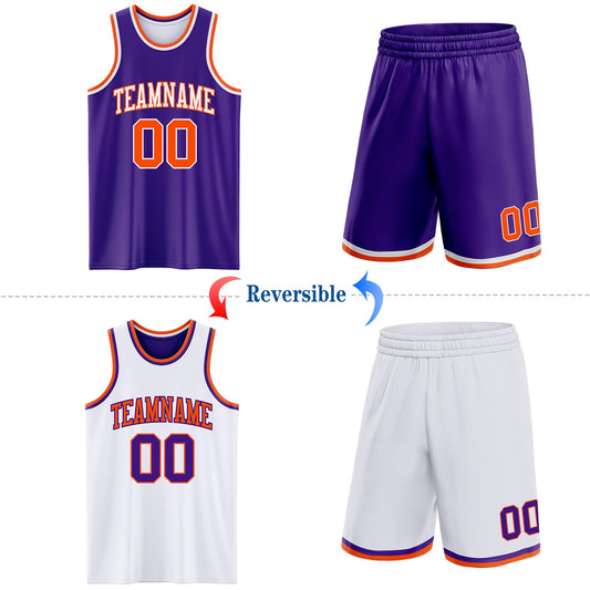Custom Purple Orange-White Reversible Double Side Sublimation Basketball Suit Jersey - Sky-Custom