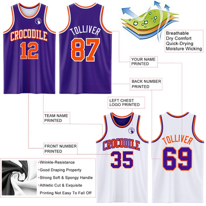 Custom Purple Orange-White Reversible Double Side Sublimation Basketball Suit Jersey - Sky-Custom