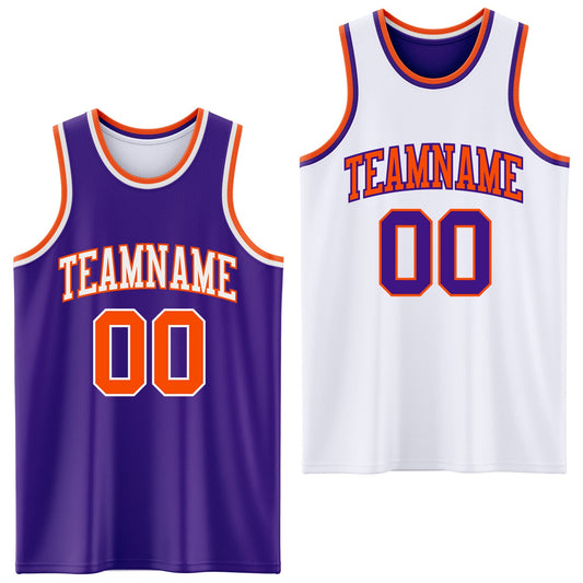 Custom Purple Orange-White Reversible Double Side Sublimation Basketball Suit Jersey - Sky-Custom