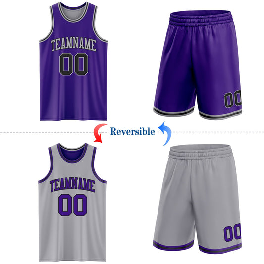 Custom Purple Black-Gray Reversible Double Side Sublimation Basketball Suit Jersey - Sky-Custom