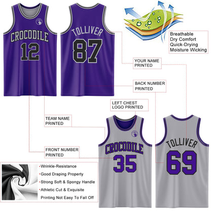 Custom Purple Black-Gray Reversible Double Side Sublimation Basketball Suit Jersey - Sky-Custom