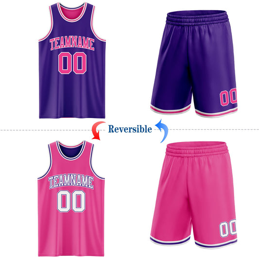Custom Purple Pink-White Reversible Double Side Sublimation Basketball Suit Jersey - Sky-Custom