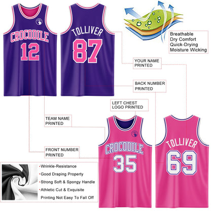 Custom Purple Pink-White Reversible Double Side Sublimation Basketball Suit Jersey - Sky-Custom