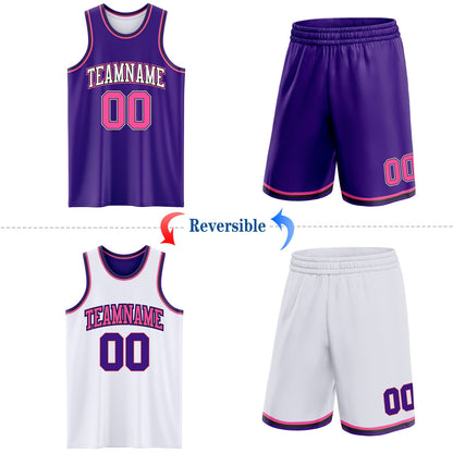 Custom Purple Pink Black-White Reversible Double Side Sublimation Basketball Suit Jersey - Sky-Custom