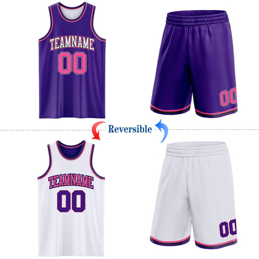 Custom Purple Pink Black-White Reversible Double Side Sublimation Basketball Suit Jersey - Sky-Custom