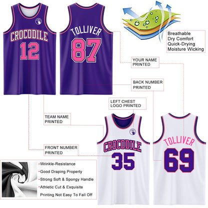 Custom Purple Pink Black-White Reversible Double Side Sublimation Basketball Suit Jersey - Sky-Custom