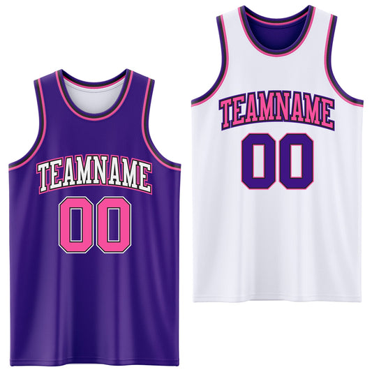 Custom Purple Pink Black-White Reversible Double Side Sublimation Basketball Suit Jersey - Sky-Custom