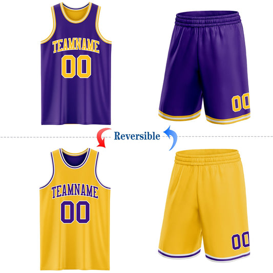 Custom Purple Gold-White Reversible Double Side Sublimation Basketball Suit Jersey - Sky-Custom