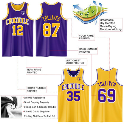 Custom Purple Gold-White Reversible Double Side Sublimation Basketball Suit Jersey - Sky-Custom