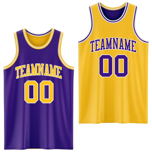 Custom Purple Gold-White Reversible Double Side Sublimation Basketball Suit Jersey - Sky-Custom