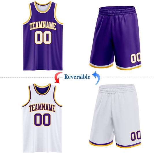Custom Purple White-Gold Reversible Double Side Sublimation Basketball Suit Jersey - Sky-Custom