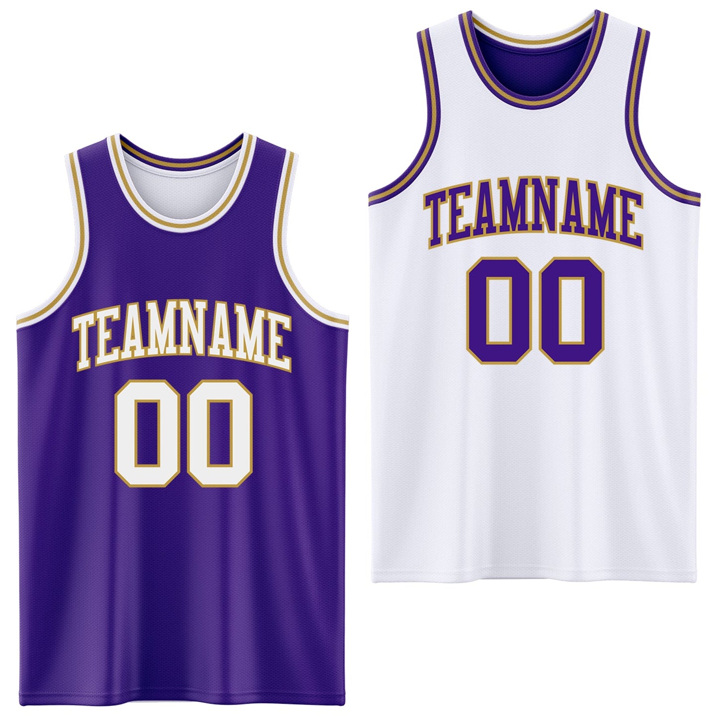 Custom Purple White-Old Gold Reversible Double Side Sublimation Basketball Suit Jersey - Sky-Custom