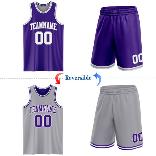Custom Purple White-Gray Reversible Double Side Sublimation Basketball Suit Jersey - Sky-Custom