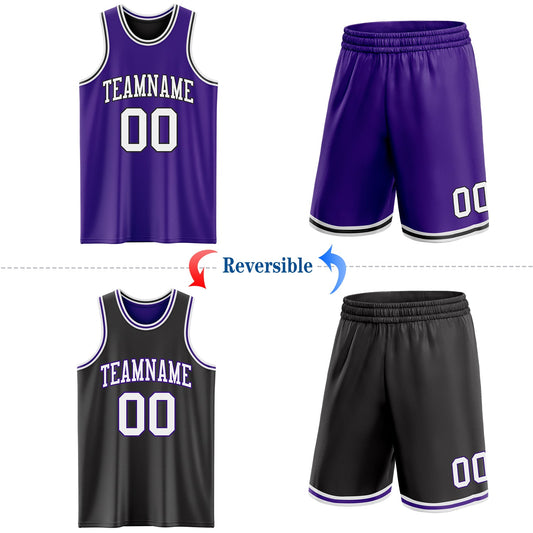 Custom Purple White-Black Reversible Double Side Sublimation Basketball Suit Jersey - Sky-Custom