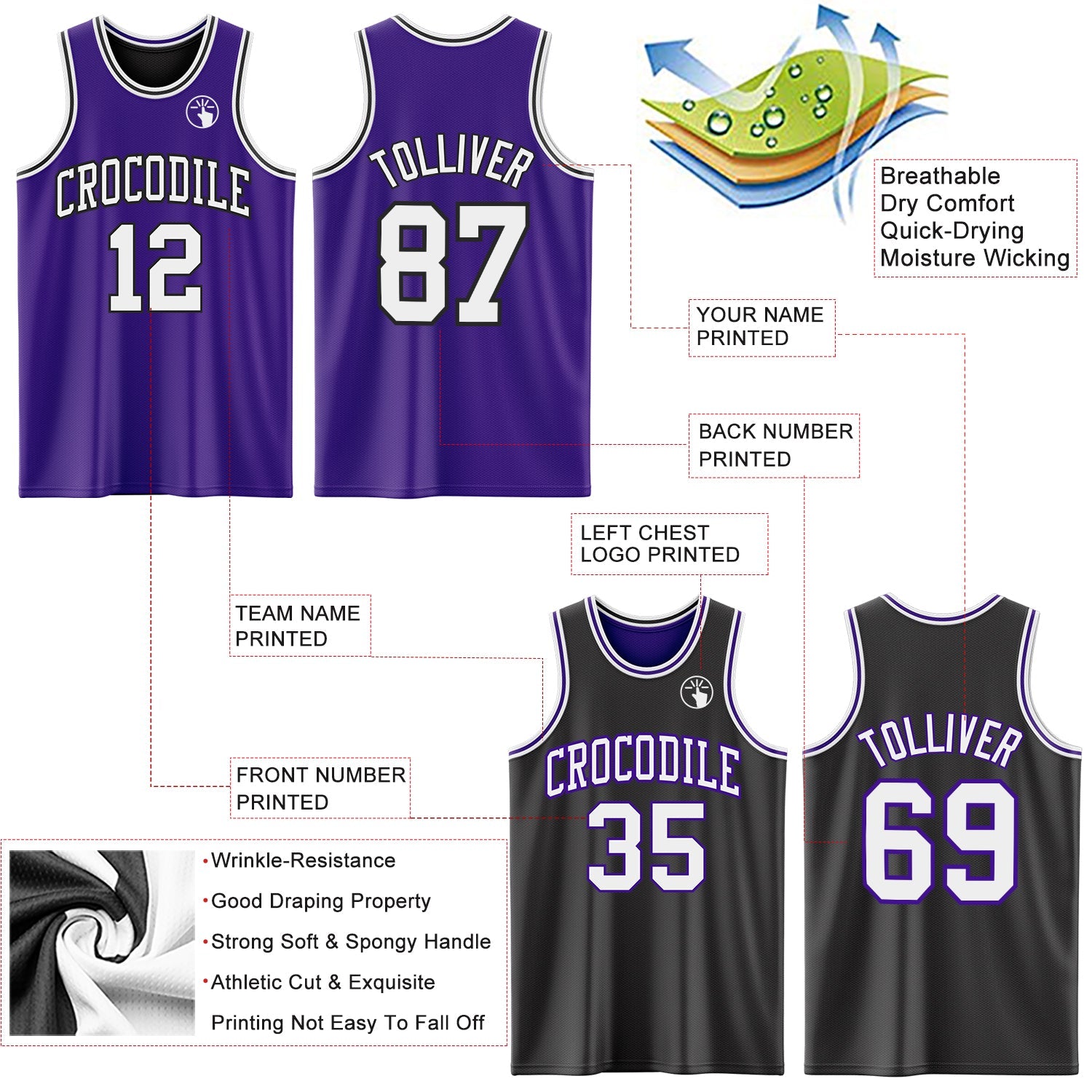 Custom Purple White-Black Reversible Double Side Sublimation Basketball Suit Jersey - Sky-Custom