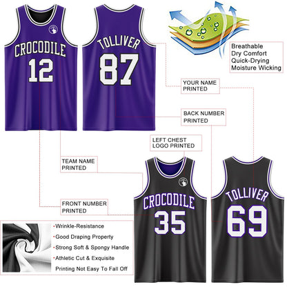 Custom Purple White-Black Reversible Double Side Sublimation Basketball Suit Jersey - Sky-Custom