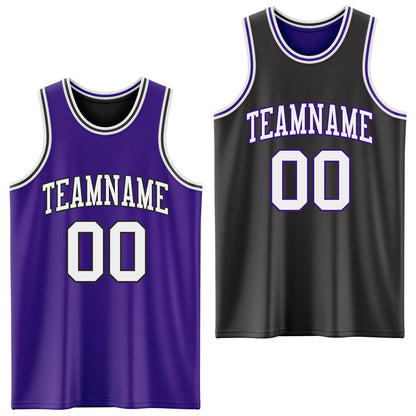 Custom Purple White-Black Reversible Double Side Sublimation Basketball Suit Jersey - Sky-Custom