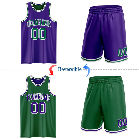 Custom Purple Kelly Green-White Reversible Double Side Sublimation Basketball Suit Jersey - Sky-Custom