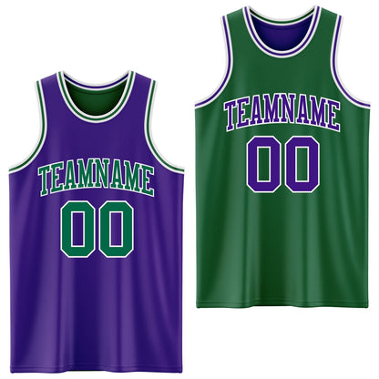 Custom Purple Kelly Green-White Reversible Double Side Sublimation Basketball Suit Jersey - Sky-Custom