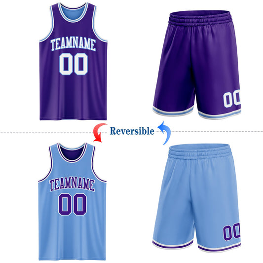 Custom Purple White-Light Blue Reversible Double Side Sublimation Basketball Suit Jersey - Sky-Custom