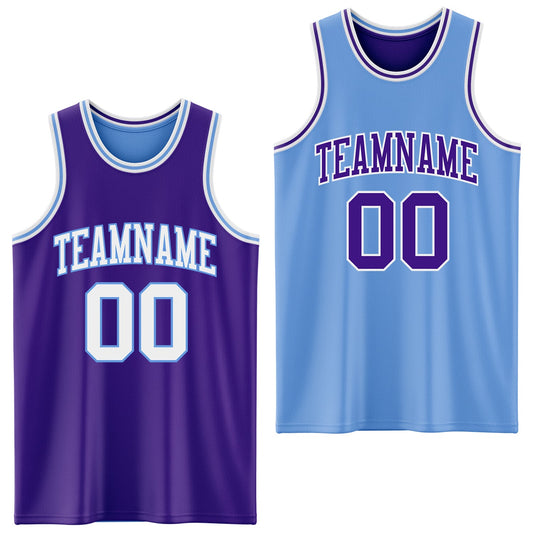 Custom Purple White-Light Blue Reversible Double Side Sublimation Basketball Suit Jersey - Sky-Custom