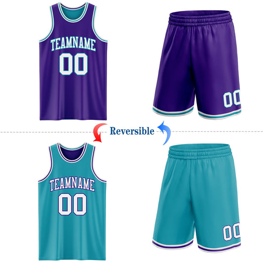 Custom Purple White-Teal Reversible Double Side Sublimation Basketball Suit Jersey - Sky-Custom